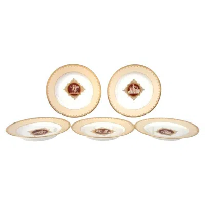 Pre-owned Royal Copenhagen Set Of 5 Decorative Plates, Denmark By , 1830-1845 In White
