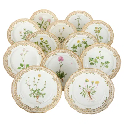 Pre-owned Royal Copenhagen Set Of Twelve  Flora Danica Dessert Plates In Sand