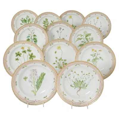 Pre-owned Royal Copenhagen Set Of Twelve  Flora Danica Porcelain Side Plates In Beige