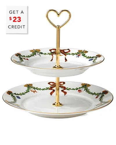 Royal Copenhagen Star Fluted Christmas 2-tier Etagerewith $23 Credit In White