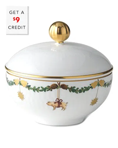 Royal Copenhagen Star Fluted Christmas Sugar Bowlwith $9 Credit In White