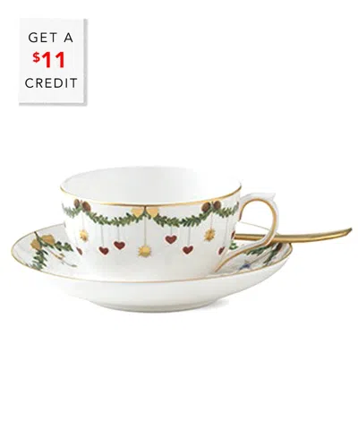 Royal Copenhagen Star Fluted Christmas Teacup & Saucer In Nocolor