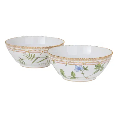 Pre-owned Royal Copenhagen Two Danish Porcelain Flora Danica  Hand Painted Serving Bowls In Gray