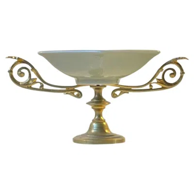 Pre-owned Royal Copenhagen Vintage Faience & Brass Pedestal Chocolate Dish, Bonbonniere By  In Brown