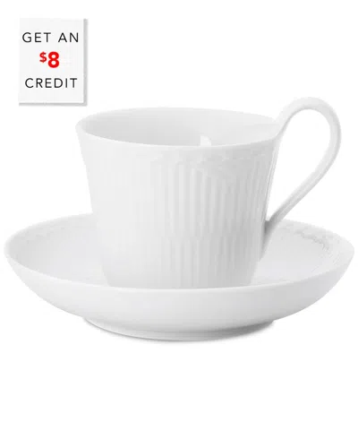 Royal Copenhagen White Fluted Half Lace High Handle Cup & Saucerwith $8 Credit
