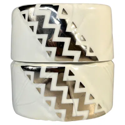 Pre-owned Royal Copenhagen Zenit,  Pure White Porcelain And Silver Lidded Pot #5575