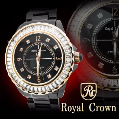 Pre-owned Royal Crown 3821m-4 Women's Wrist Watch 39mm Ceramic Case Cz Stones Ceramic Band