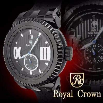 Pre-owned Royal Crown 6415 Black Men's Wrist Watch 46mm Stainless Steel Case Silicon Band