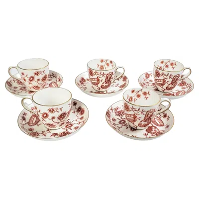 Pre-owned Royal Crown Derby Porcelain Antique Royal Crown Derby Chinoiserie Styled Five Small Cup & Saucer Sets In Sand