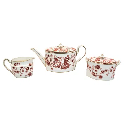 Pre-owned Royal Crown Derby Porcelain Antique Royal Crown Derby Chinoiserie Styled Teapot, Cream & Sugar Set In White