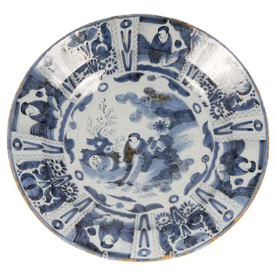 Pre-owned Royal Delft 17th Century Delft Plate Chinoiserie Wanli Style Blue And White Delftware Charge