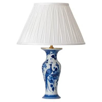 Pre-owned Royal Delft Blue And White Chinoiserie Bird Table Lamp, 1978, New Silk Shade