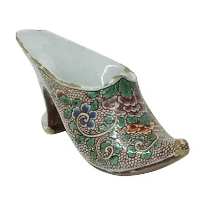 Pre-owned Royal Delft Dutch 18th Century Polychrome Earthenware Shoe Slippery In Gray