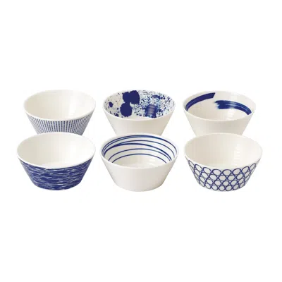 Royal Doulton 1815 Pacific Bowl 4.5in, Blue Mixed Patterns, Set Of 6