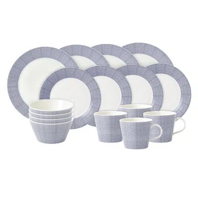 Royal Doulton 1815 Pacific Dinnerware Set Blue Dots, 16 Piece Set In Blue;white