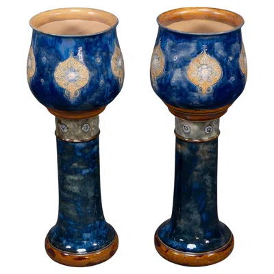 Pre-owned Royal Doulton . A Perfect Pair Of Jardinieres On Matching Stands In Black