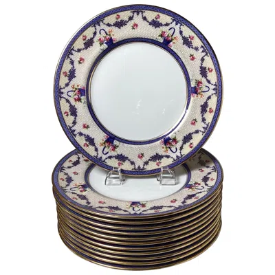 Pre-owned Royal Doulton A Set Of Twelve Dinner Plates By , A Renowned English Ceramic Mfg. In Gray