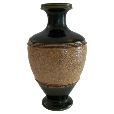 Pre-owned Royal Doulton - Antique Embossed Pattern Stoneware Vase - U.k. - Circa 1902-1922 In Black