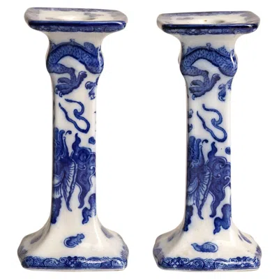 Pre-owned Royal Doulton Antique  Hand-painted Porcelain Candle Stands In Gray