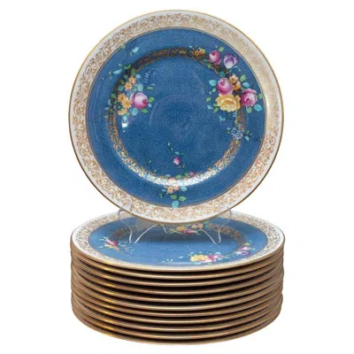Pre-owned Royal Doulton Antique Set Of 12  For J.e. Caldwell Floral And Gilt Dinner Plates In Gray