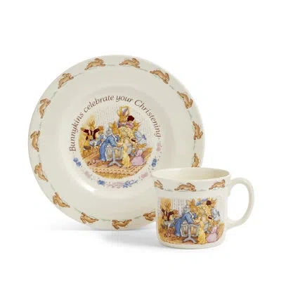 Royal Doulton Bunnykins Nurseryware Christening Plate And Mug In Blue;beige;orange
