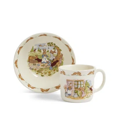 Royal Doulton Bunnykins Nurseryware Infant Bowl And Mug In Green;beige;orange