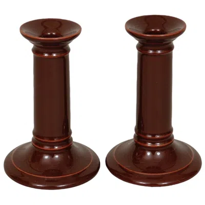 Pre-owned Royal Doulton English  Ceramic Candle Holders - A Pair In Brown