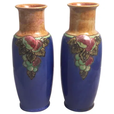 Pre-owned Royal Doulton Grape Cluster Vases From The Arts And Crafts Period In Purple