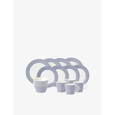 Royal Doulton Pacific Blue Dots Porcelain 16-piece Dinnerware Set In Gray