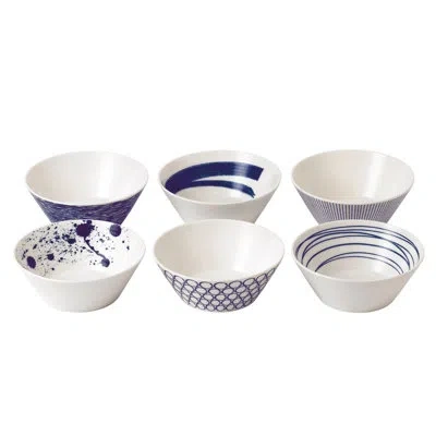 Royal Doulton Pacific Blue Mixed Patterns 22 Fl Oz. 6-piece Cereal Bowl Set In Blue;white
