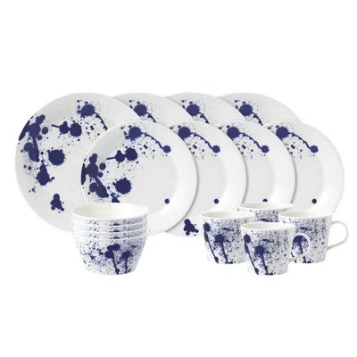 Royal Doulton Pacific Dinnerware Set Splash, 16 Piece Set In White;blue