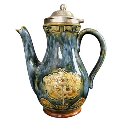 Pre-owned Royal Doulton Sterling Silver Mounted  Blue Glazed Pitcher