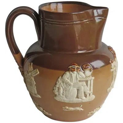 Pre-owned Royal Doulton Stoneware Jug Or Pitcher Moulded Farming Scene, Edwardian Ca 1905 In Brown