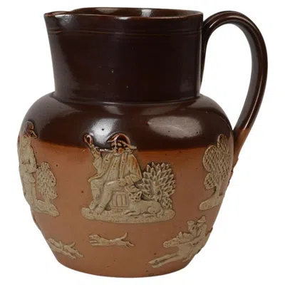 Pre-owned Royal Doulton Stoneware Pitcher Farming Scene, Circa 1900 In Brown