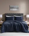 Royal Luxe Faux Fur To Mink Reversible 3 Piece Comforter Set, King In Navy