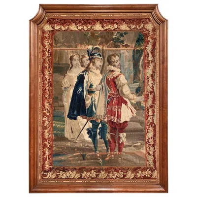 Pre-owned Royal Manufacture Of Aubusson 18th C. French Aubusson Tapestry In Oak Frame Depicting Louis Xiii And Richelieu In Brown