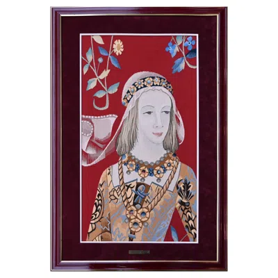 Pre-owned Royal Manufacture Of Aubusson Framed Aubusson Tapestry 19th, Signed, Bolduc, Lady With A Unicorn N° 1391 In Brown