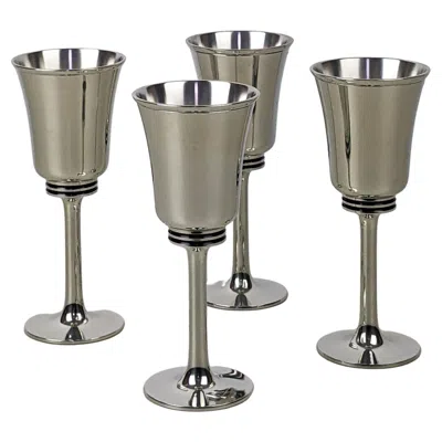 Pre-owned Royal Selangor Gerald Benney Set Of 4 Pewter Goblets For , C. 1986, Boxed Unused In Gray