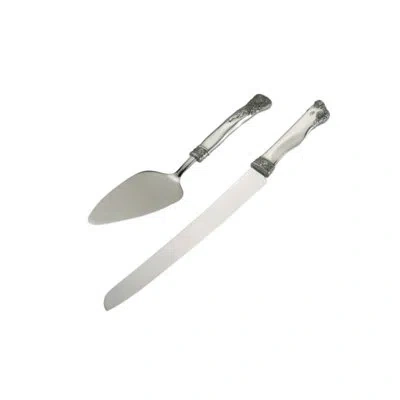 Royal Selangor Roses & Ribbons Cake Knife & Server Set In Silver
