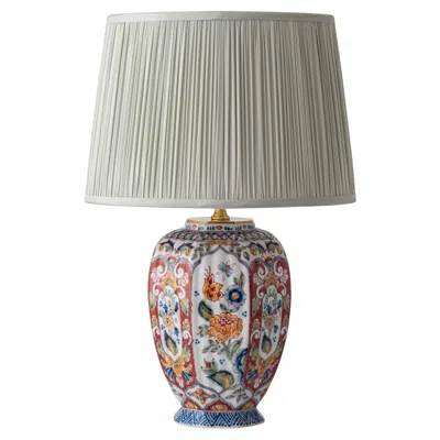 Pre-owned Royal Tichelaar Makkum Dutch Delft Hand-painted Ceramic Makkum Polychrome Table Lamp, New Silk Shade In Transparent