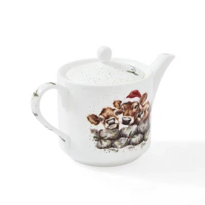 Royal Worcester 1 Pt. Teapot (christmas Calves) In White