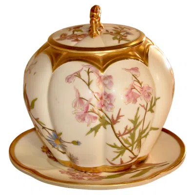 Pre-owned Royal Worcester 19th Century  Biscuit Box With Under Tray In Sand