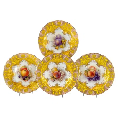 Pre-owned Royal Worcester 4  Hand Painted Fruit, Artist Signed Sebright Dessert Plates In Brown