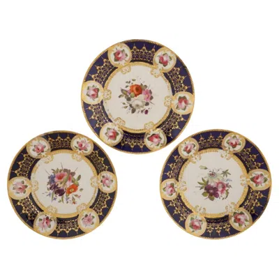 Pre-owned Royal Worcester Antique Chamberlains Worcester Rose China Dinner Plate Set In Red