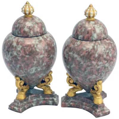 Pre-owned Royal Worcester Antique Grainger Worcester Covered Urns, Porcelain, Pair, Hand-painted, 1890 In Transparent