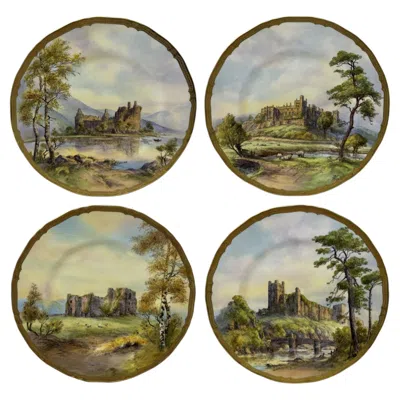 Pre-owned Royal Worcester Cabinet Plate Richmond Arundel Kilchurn Oystermouth Castle Views In Brown