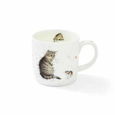 Royal Worcester Cat And Mouse Mug (cat), 11 oz In White