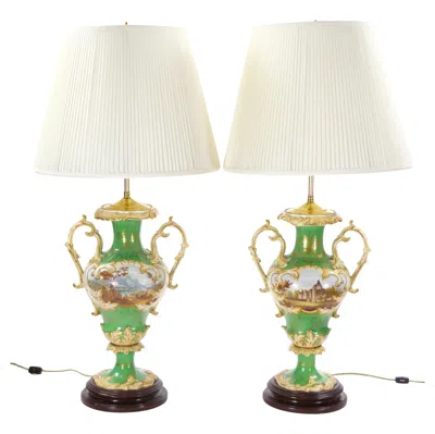 Pre-owned Royal Worcester Early 20th Century  Hand-painted And Gilt Porcelain Table Lamps In Brown