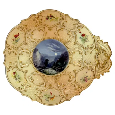 Pre-owned Royal Worcester �empress� Shell-form Porcelain Dish Moonlit River Gorge, 1897 In Beige