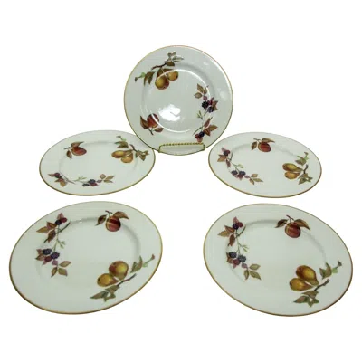 Pre-owned Royal Worcester England Five Evesham Fruit Design Porcelain Lunch Plates In Gray